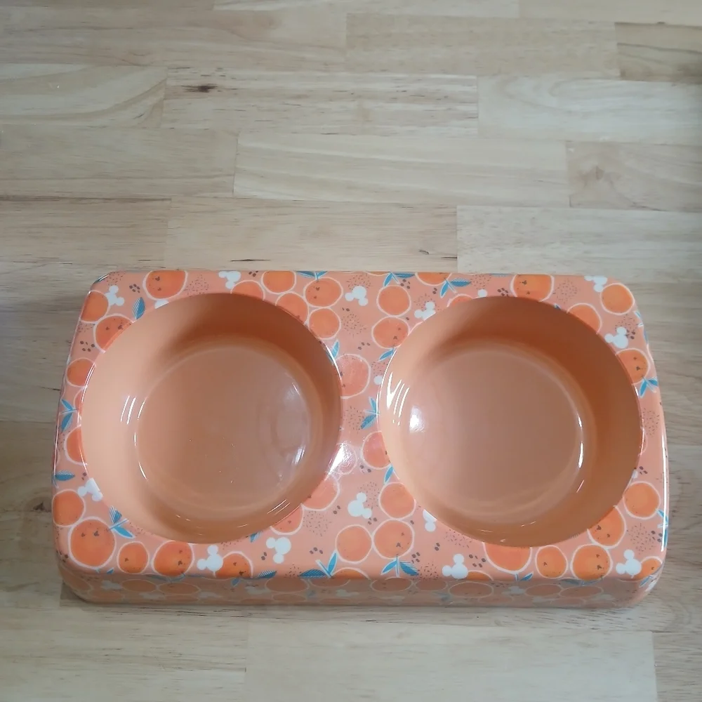 Disney Orange Pattern Double Pet Bowl - Peach Bowls with Orange Print